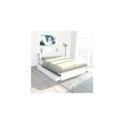 Le Quai Des Affaires Lit RIGA 160x200cm + Tête De Lit + 2 Tiroirs / Blanc