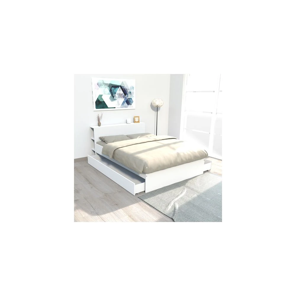 Le Quai Des Affaires Lit RIGA 160x200cm + Tête De Lit + 2 Tiroirs / Blanc 3 Le Quai Des Affaires Lit RIGA 160x200cm + Tête De Lit + 2 Tiroirs / Blanc