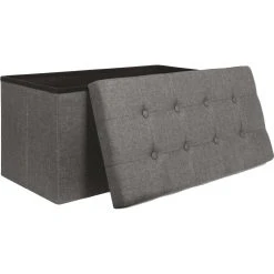 The Home Deco Factory Banc Coffre Pliable En Tissu Couvercle Capitonné Lisa Gris.