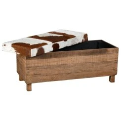 Aubry Gaspard Coffre Banquette En Bois Recyclé Et Peau De Vache. -magasin Vente-unique 151424