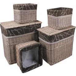 Aubry Gaspard 2 Malles + 3 Corbeilles En Osier Teinté (Lot De 5).