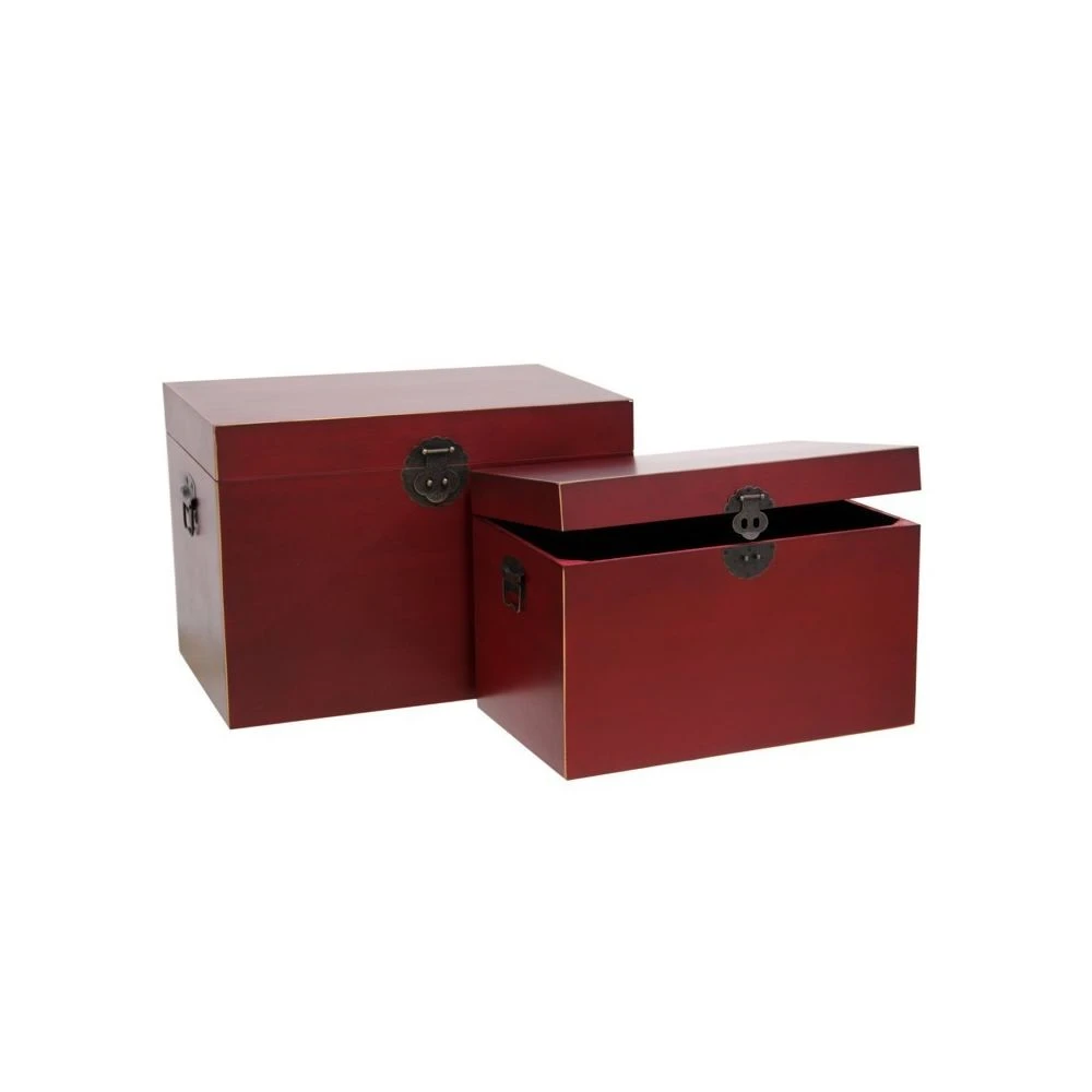 Tousmesmeubles Duo De Coffres Rouge Meuble Chinois - PEKIN 4 Tousmesmeubles Duo De Coffres Rouge Meuble Chinois - PEKIN – Image 2