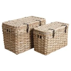 Aubry Gaspard Malle Rectangulaire En Poelet Gris (Lot De 2).