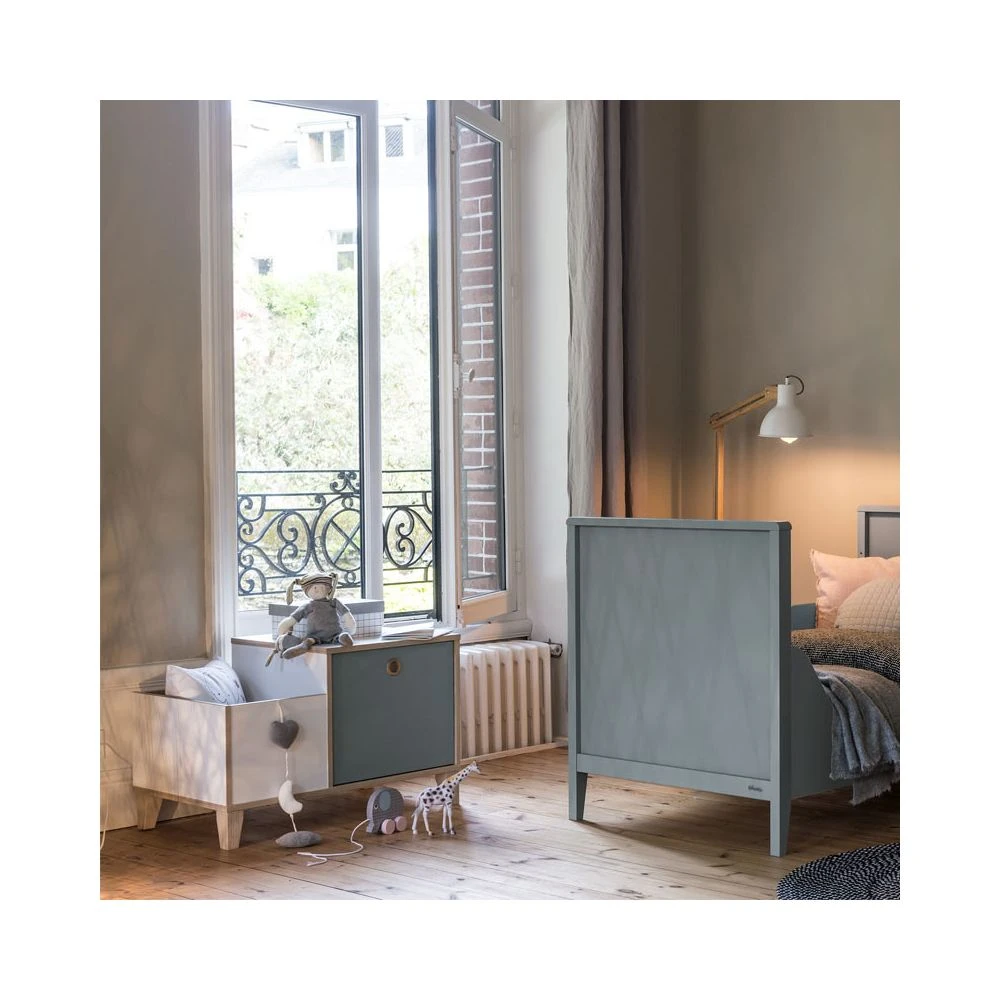 Tousmesmeubles Coffre De Rangement 1 Tiroir Bleu/Bois - NOURS 5 Tousmesmeubles Coffre De Rangement 1 Tiroir Bleu/Bois - NOURS – Image 3