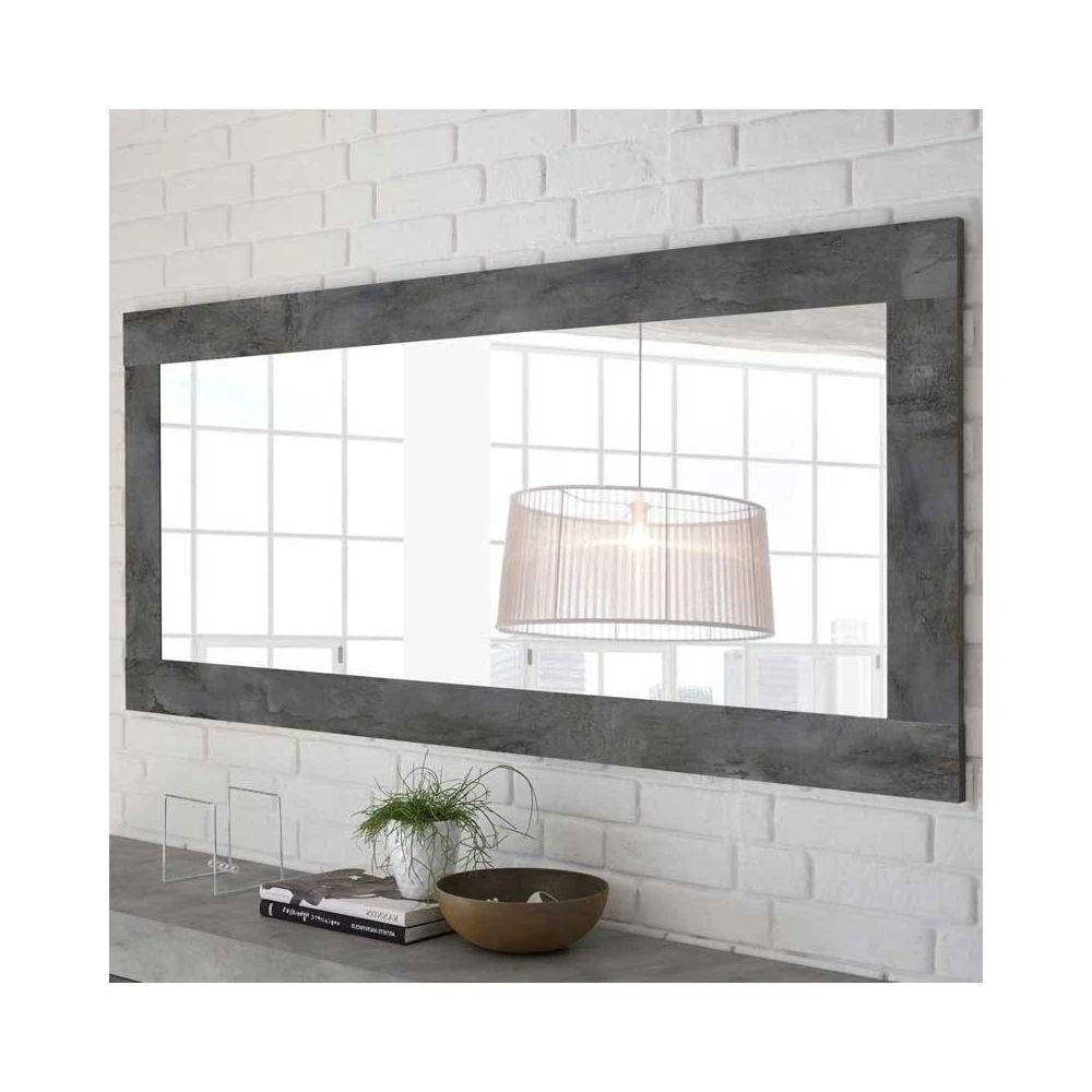 Tousmesmeubles Miroir Rectangulaire Béton Ciré Foncé - LUBIO 3 Tousmesmeubles Miroir Rectangulaire Béton Ciré Foncé - LUBIO