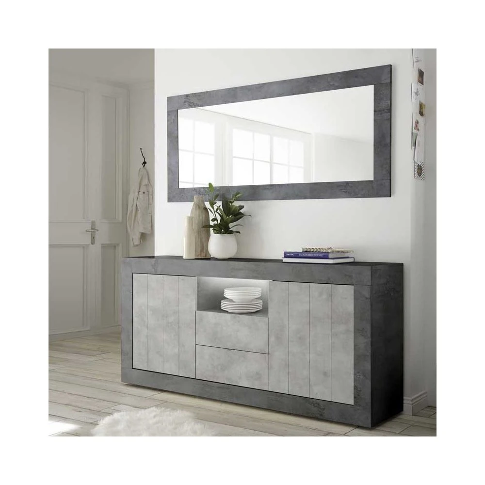 Tousmesmeubles Miroir Rectangulaire Béton Ciré Foncé - LUBIO 4 Tousmesmeubles Miroir Rectangulaire Béton Ciré Foncé - LUBIO – Image 2