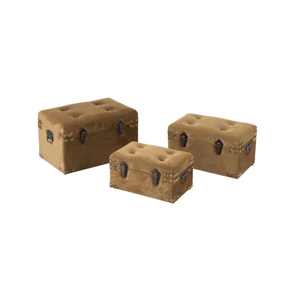 Tousmesmeubles Trio De Coffres De Rangement Velours Beige - BOCHIAMI 3 Tousmesmeubles Trio De Coffres De Rangement Velours Beige - BOCHIAMI