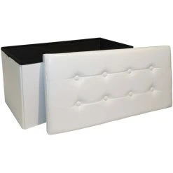 Jardindeco Banc Coffre Polyuréthane Couvercle Capitonné Blanc. -magasin Vente-unique 68889