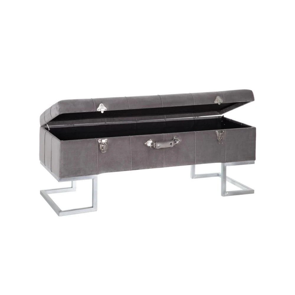 Tousmesmeubles Banquette-malle Tissu Gris/Métal Argent - ETIOR 4 Tousmesmeubles Banquette-malle Tissu Gris/Métal Argent - ETIOR – Image 2