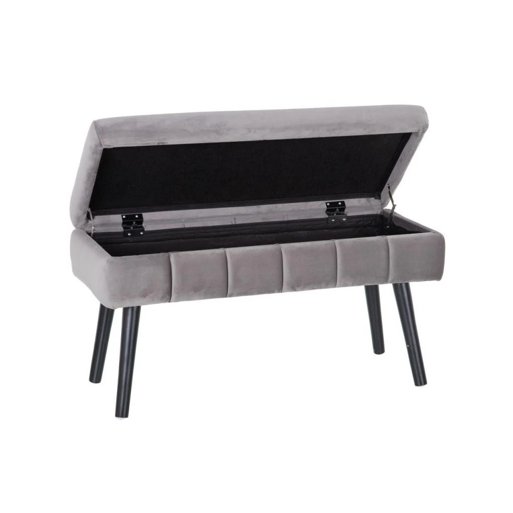 Tousmesmeubles Banquette-malle Tissu Gris/Bois Noir - ETIOR 4 Tousmesmeubles Banquette-malle Tissu Gris/Bois Noir - ETIOR – Image 2