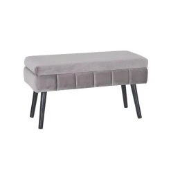 Tousmesmeubles Banquette-malle Tissu Gris/Bois Noir - ETIOR