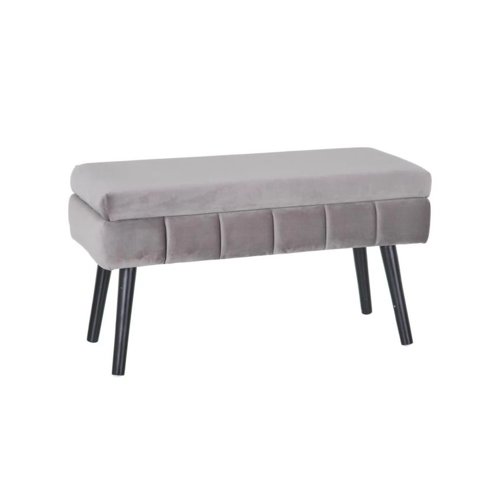 Tousmesmeubles Banquette-malle Tissu Gris/Bois Noir - ETIOR 3 Tousmesmeubles Banquette-malle Tissu Gris/Bois Noir - ETIOR