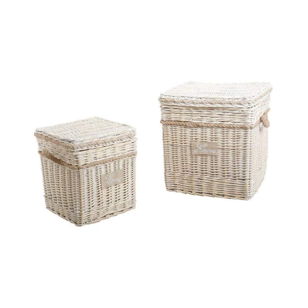 Aubry Gaspard Malle Carrée En Osier Blanchi (Lot De 2). 3 Aubry Gaspard Malle Carrée En Osier Blanchi (Lot De 2).
