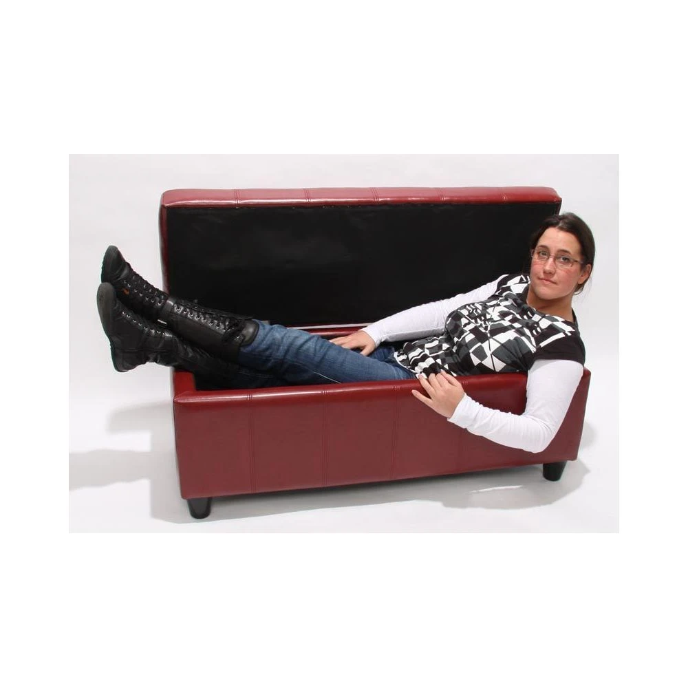 Mendler Banquette Kriens, Coffre, Banc, Cuir + Similicuir, 112x45x45cm ~ Rouge 4 Mendler Banquette Kriens, Coffre, Banc, Cuir + Similicuir, 112x45x45cm ~ Rouge – Image 2