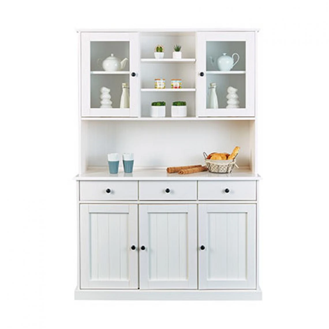 Ac-Deco Buffet Vaisselier 5 Portes, 3 Tiroirs En Pin Blanc - MAINE 3 Ac-Deco Buffet Vaisselier 5 Portes, 3 Tiroirs En Pin Blanc - MAINE