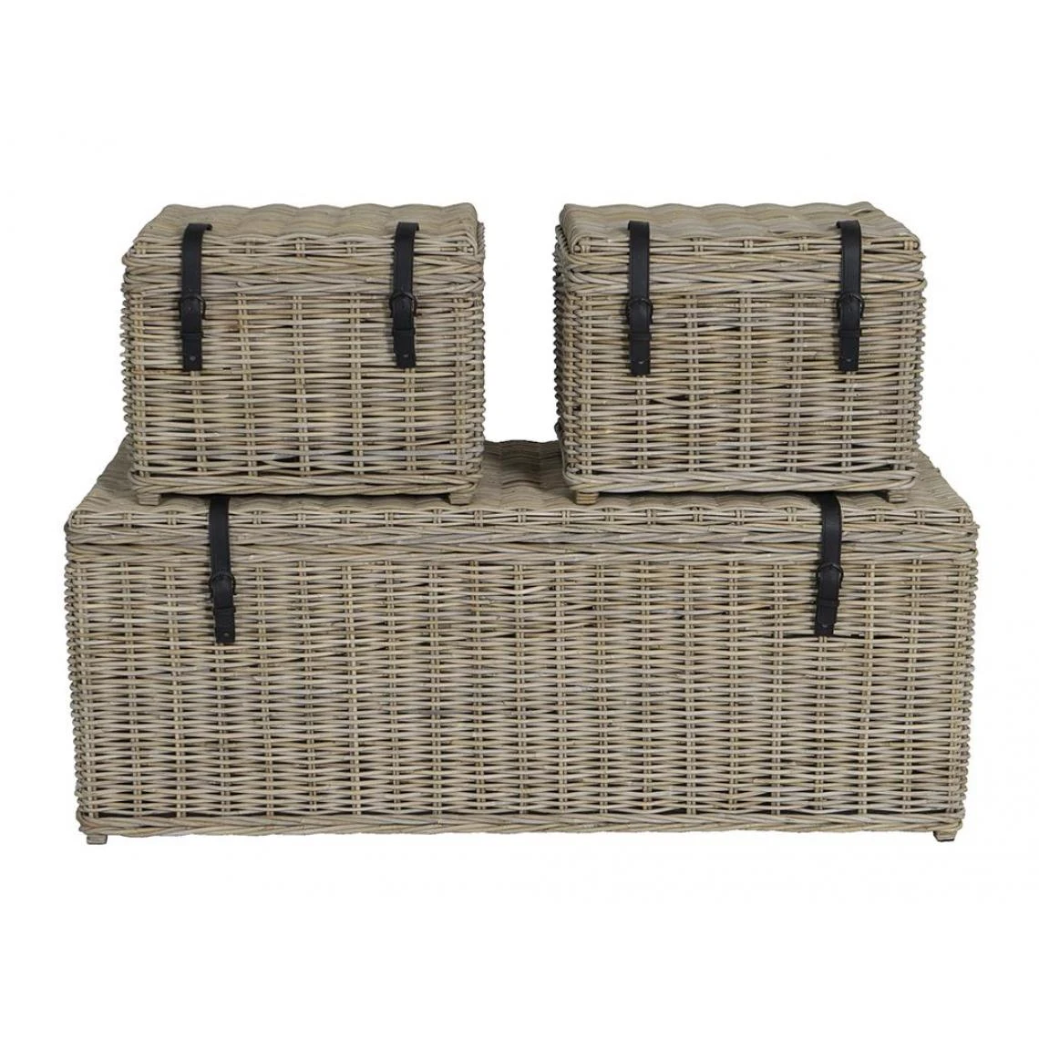 Vente-unique Lot De 3 Malles De Rangement En Kubu Et Acajou BORAMA - L140 X P55 X H... 4 Vente-unique Lot De 3 Malles De Rangement En Kubu Et Acajou BORAMA - L140 X P55 X H... – Image 2