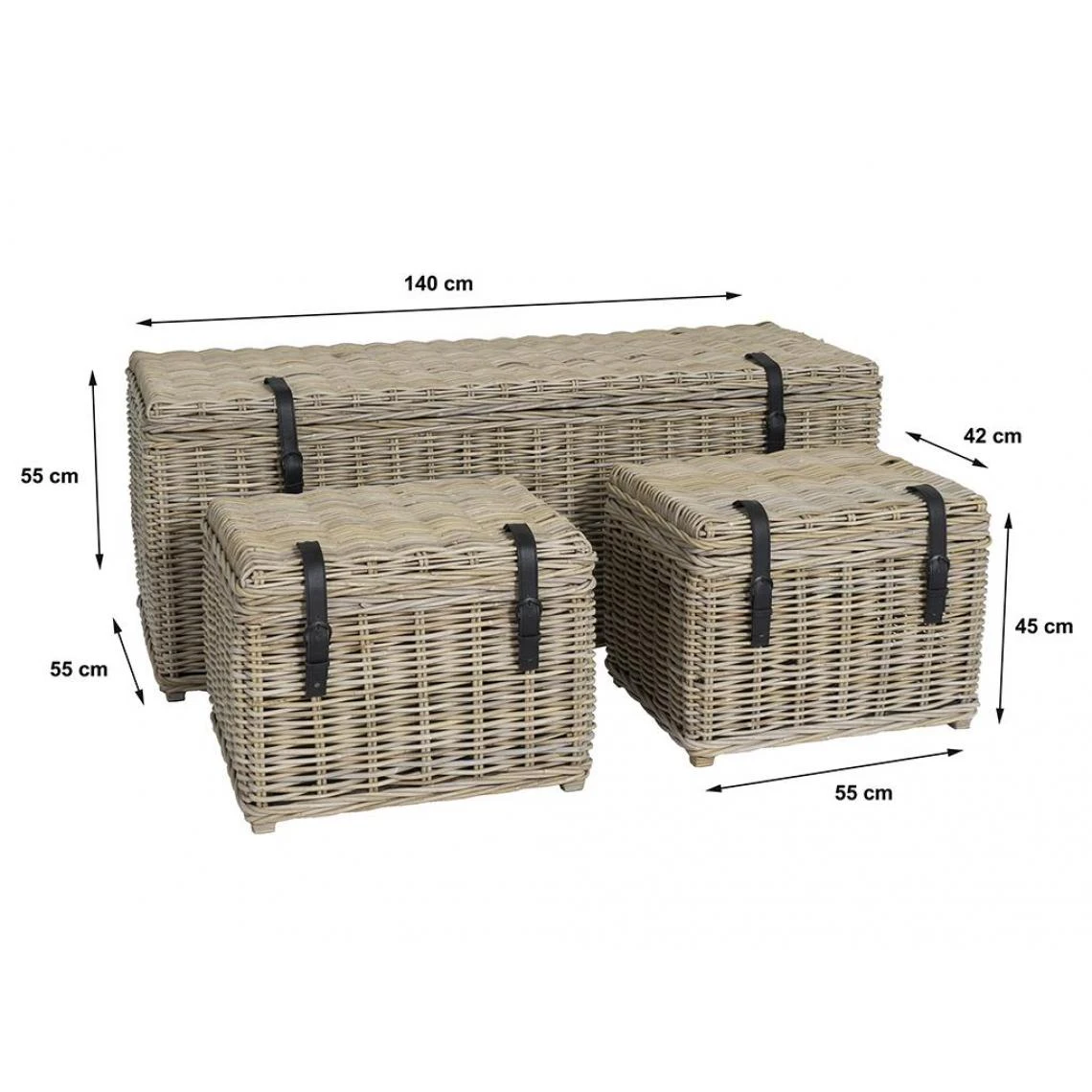 Vente-unique Lot De 3 Malles De Rangement En Kubu Et Acajou BORAMA - L140 X P55 X H... 6 Vente-unique Lot De 3 Malles De Rangement En Kubu Et Acajou BORAMA - L140 X P55 X H... – Image 4