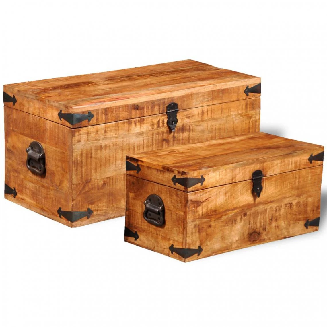 Chunhelife Coffre De Rangement 2 Pcs Bois Massif De Manguier 4 Chunhelife Coffre De Rangement 2 Pcs Bois Massif De Manguier – Image 2