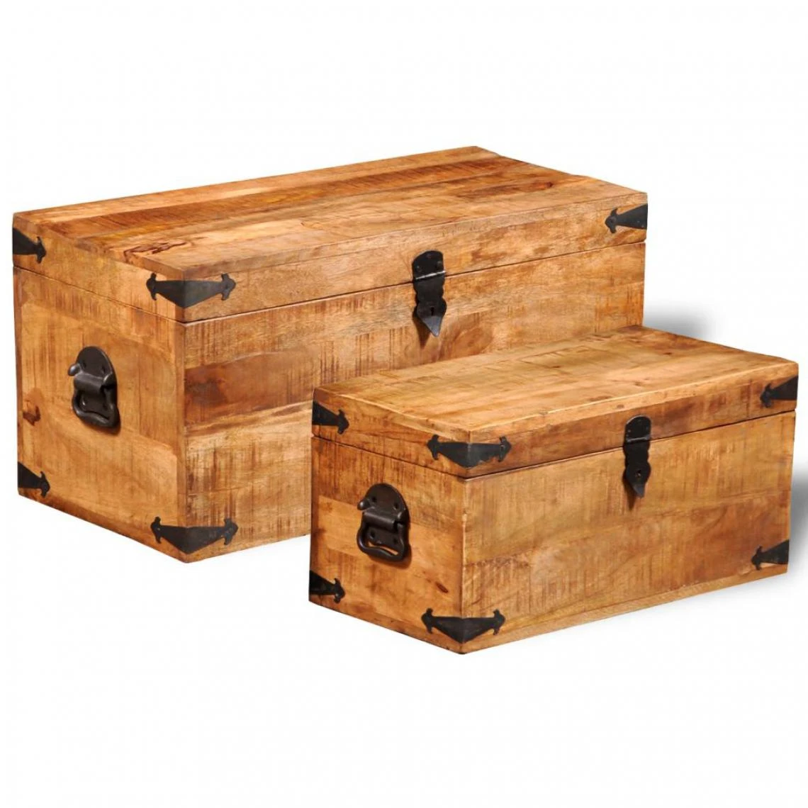 Chunhelife Coffre De Rangement 2 Pcs Bois Massif De Manguier 5 Chunhelife Coffre De Rangement 2 Pcs Bois Massif De Manguier – Image 3