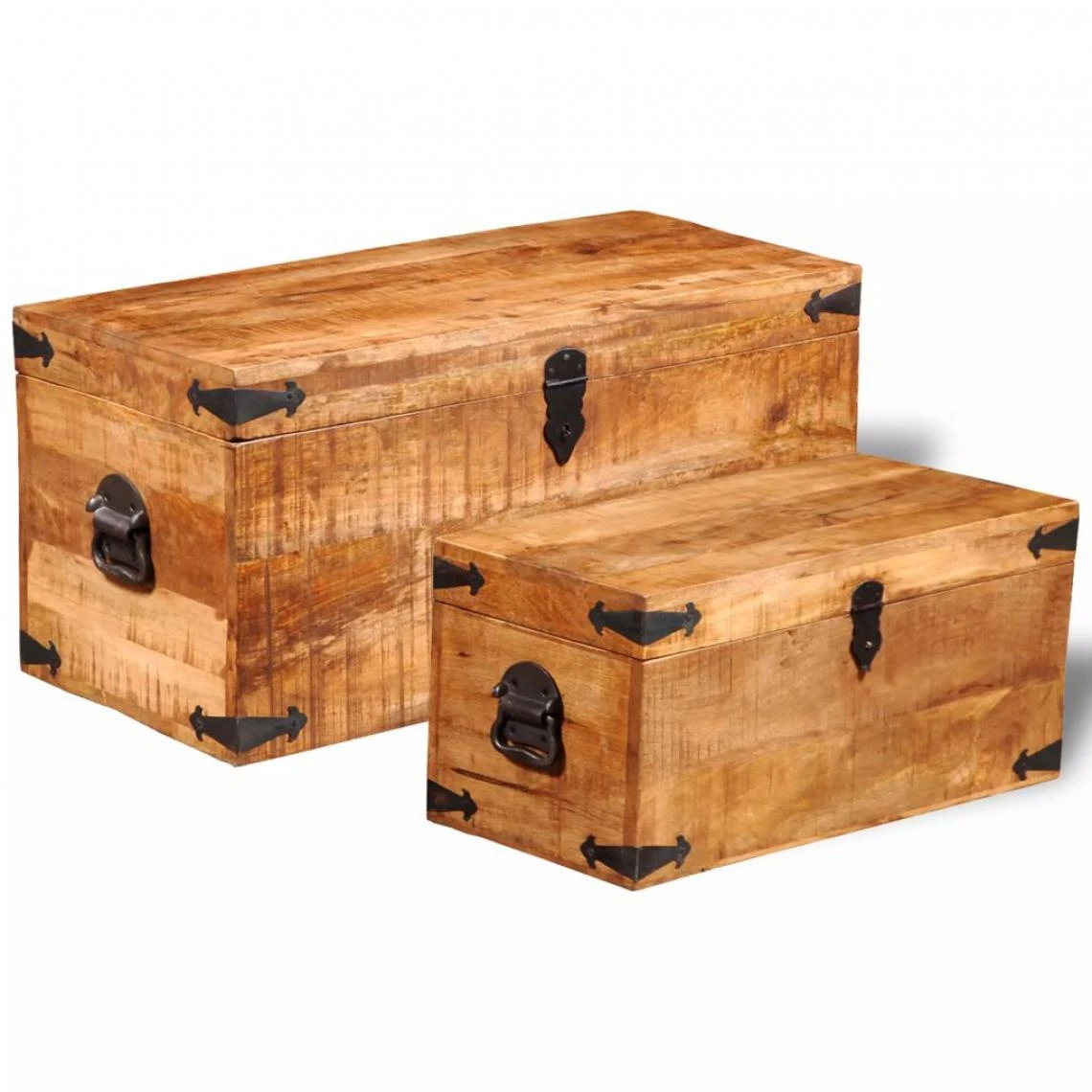Chunhelife Coffre De Rangement 2 Pcs Bois Massif De Manguier 6 Chunhelife Coffre De Rangement 2 Pcs Bois Massif De Manguier – Image 4