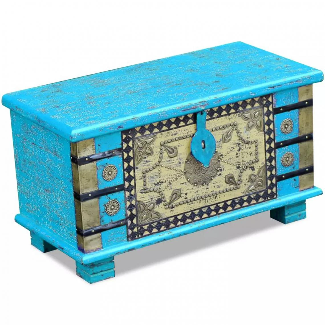 Chunhelife Coffre De Rangement Bois De Manguier Bleu 80 X 40 X 45 Cm 3 Chunhelife Coffre De Rangement Bois De Manguier Bleu 80 X 40 X 45 Cm
