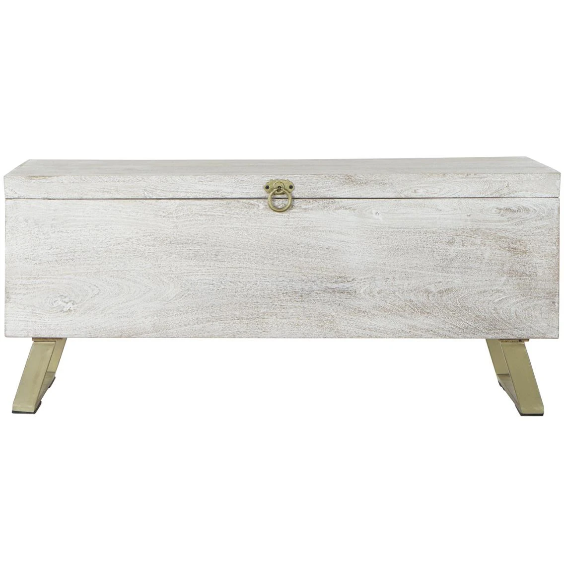 Pegane Coffre De Rangement En Bois Blanc Et Métal Coloris Doré - Longueur 1... 4 Pegane Coffre De Rangement En Bois Blanc Et Métal Coloris Doré - Longueur 1... – Image 2