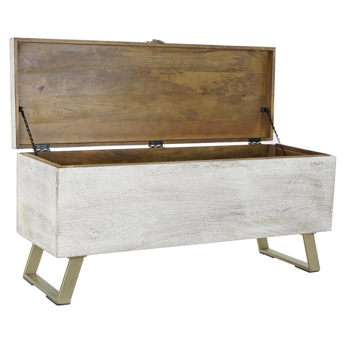 Pegane Coffre De Rangement En Bois Blanc Et Métal Coloris Doré - Longueur 1... 5 Pegane Coffre De Rangement En Bois Blanc Et Métal Coloris Doré - Longueur 1... – Image 3