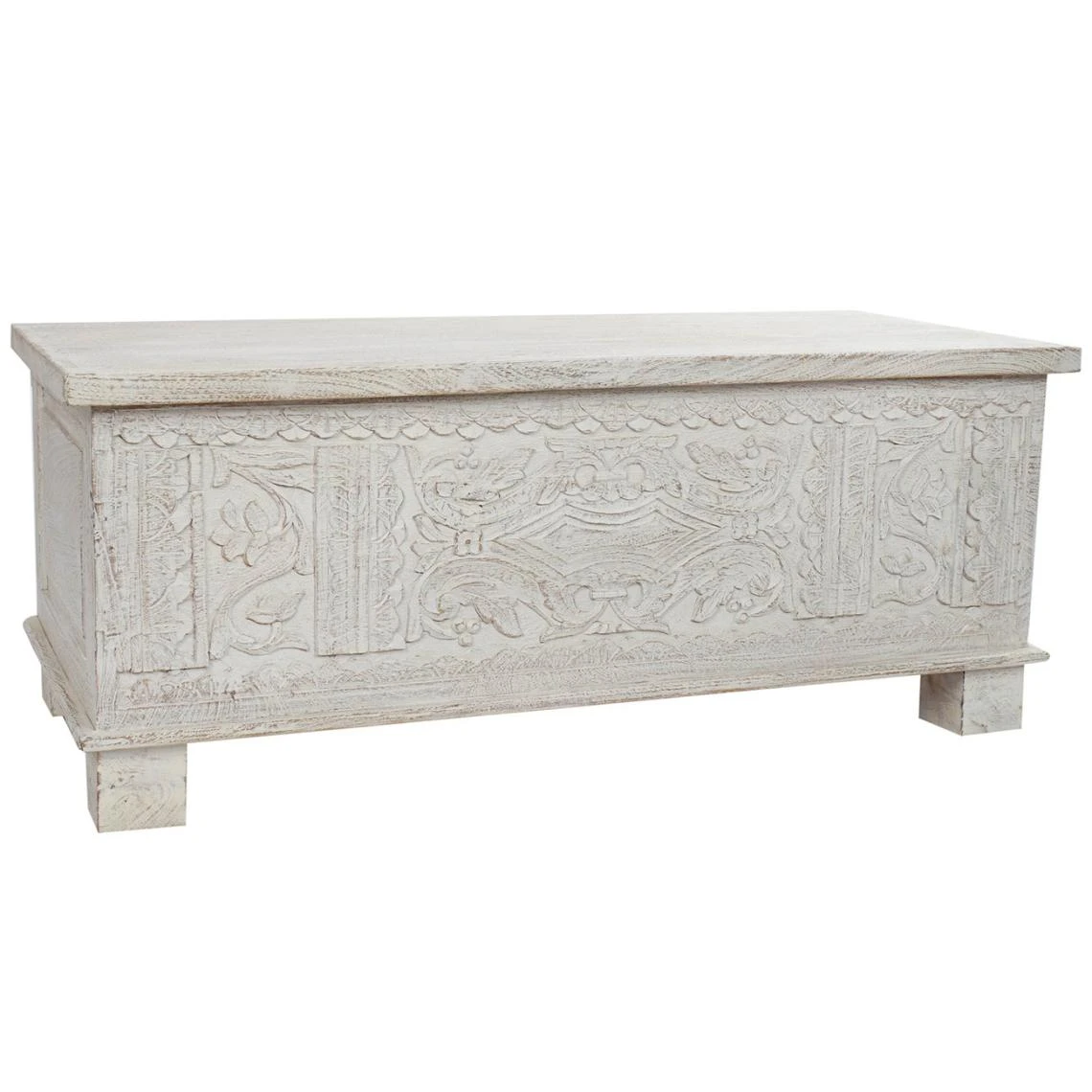 Pegane Coffre De Rangement En Bois De Manguier Coloris Blanc - Longueur 113 X... 3 Pegane Coffre De Rangement En Bois De Manguier Coloris Blanc - Longueur 113 X...