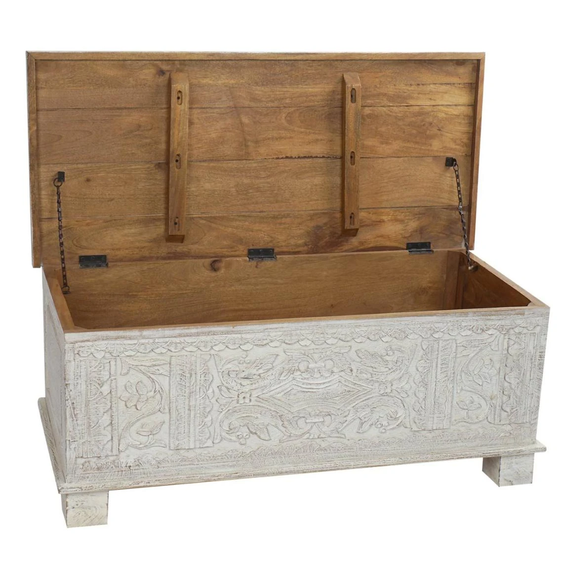 Pegane Coffre De Rangement En Bois De Manguier Coloris Blanc - Longueur 113 X... 4 Pegane Coffre De Rangement En Bois De Manguier Coloris Blanc - Longueur 113 X... – Image 2