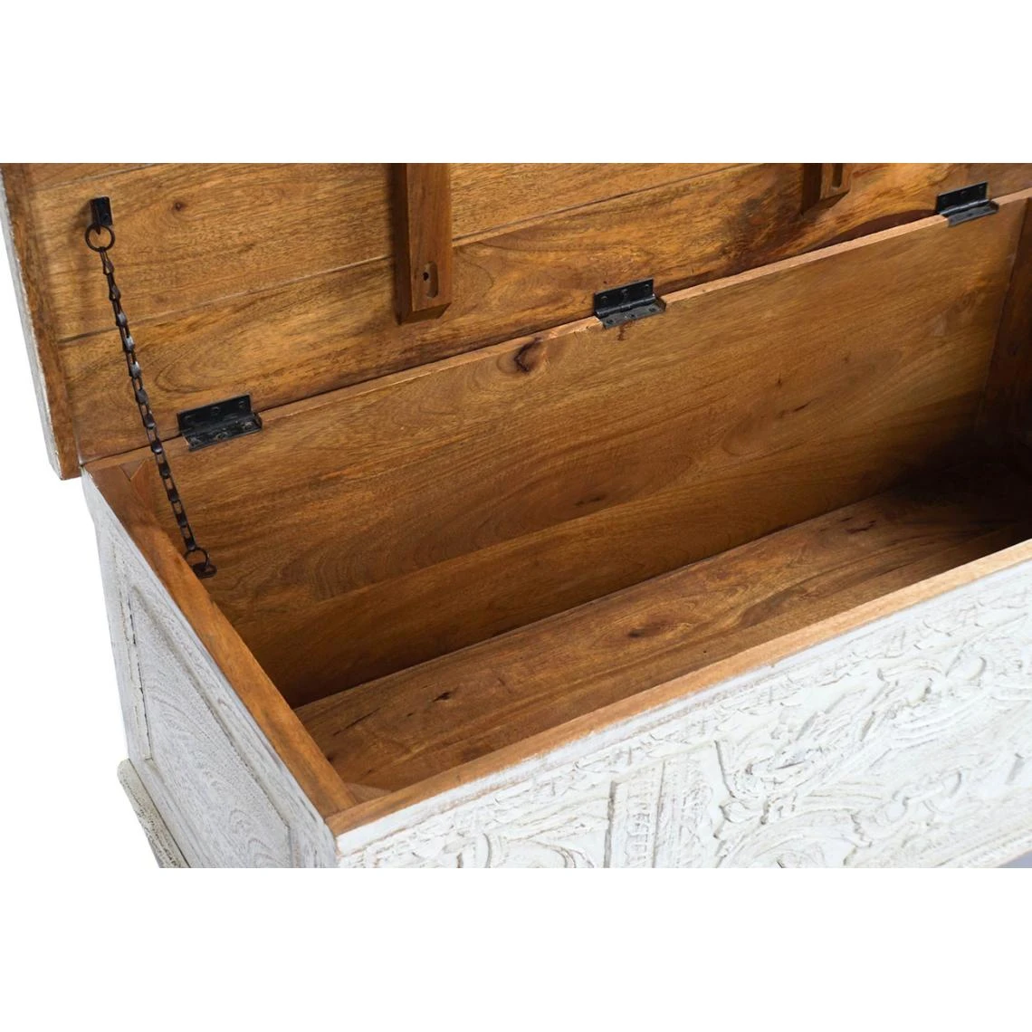 Pegane Coffre De Rangement En Bois De Manguier Coloris Blanc - Longueur 113 X... 5 Pegane Coffre De Rangement En Bois De Manguier Coloris Blanc - Longueur 113 X... – Image 3