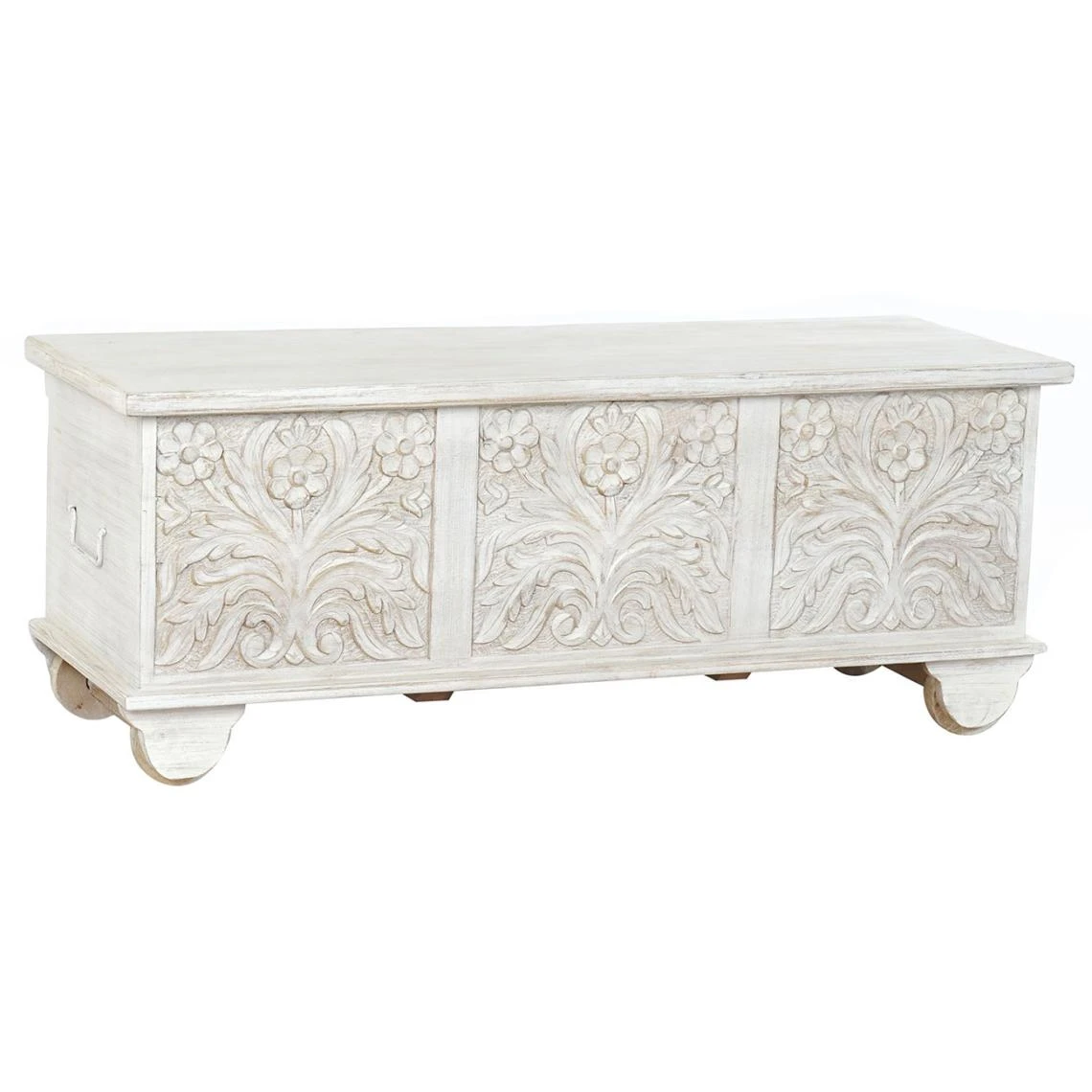 Pegane Coffre De Rangement En Bois De Manguier Coloris Blanc - Longueur 115 X... 3 Pegane Coffre De Rangement En Bois De Manguier Coloris Blanc - Longueur 115 X...