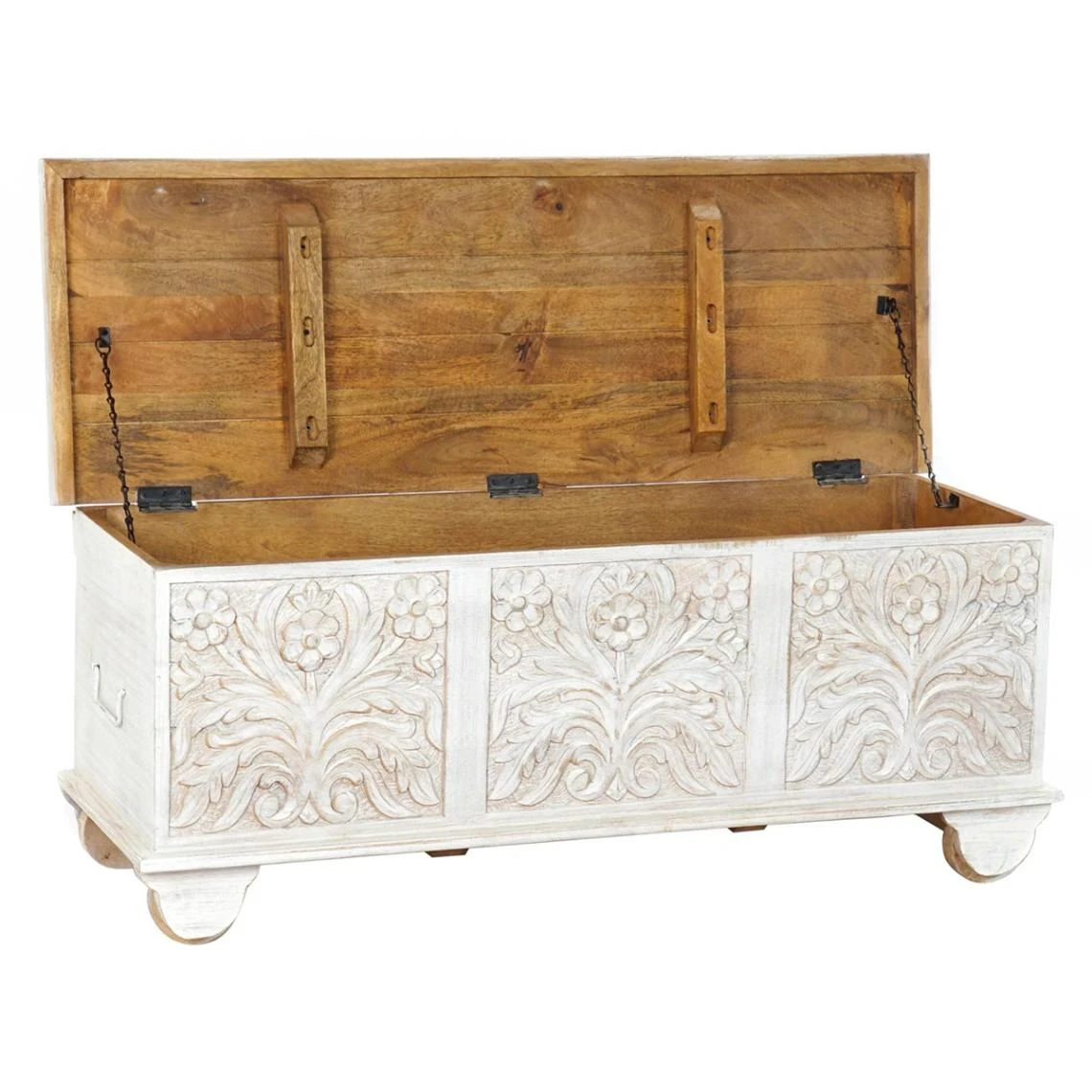 Pegane Coffre De Rangement En Bois De Manguier Coloris Blanc - Longueur 115 X... 4 Pegane Coffre De Rangement En Bois De Manguier Coloris Blanc - Longueur 115 X... – Image 2