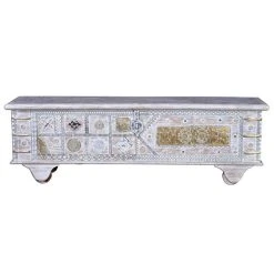 Pegane Coffre De Rangement En Bois De Manguier Coloris Blanc Vieilli - Longue...