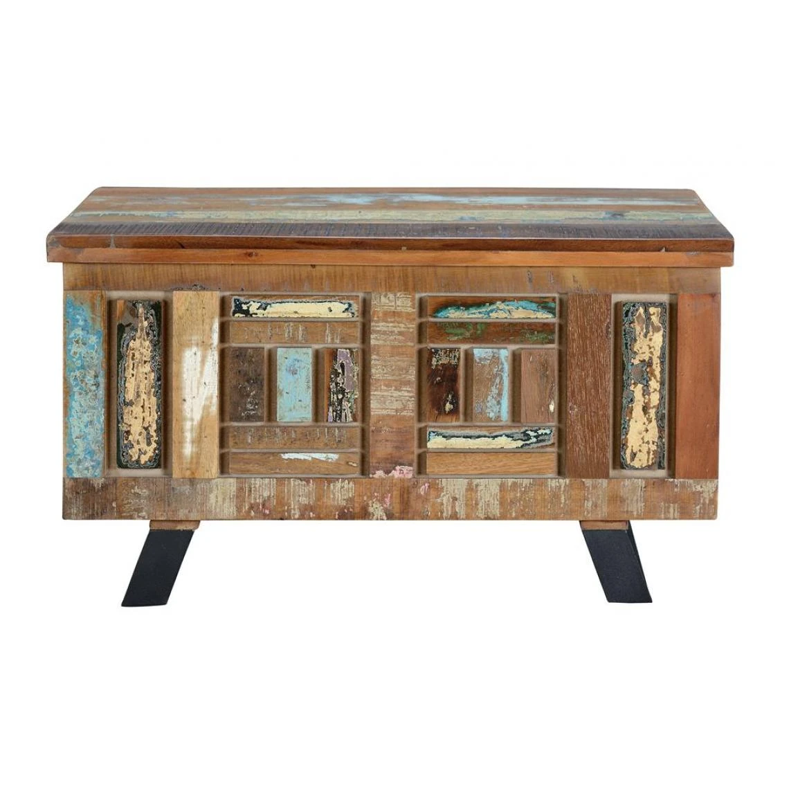 Pegane Coffre De Rangement En Bois Recyclé / Fer Multicolore - Longueur 80 X... 3 Pegane Coffre De Rangement En Bois Recyclé / Fer Multicolore - Longueur 80 X...