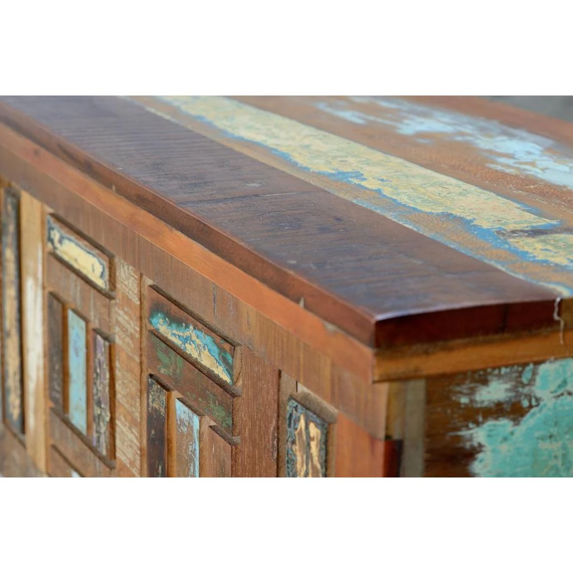 Pegane Coffre De Rangement En Bois Recyclé / Fer Multicolore - Longueur 80 X... 4 Pegane Coffre De Rangement En Bois Recyclé / Fer Multicolore - Longueur 80 X... – Image 2