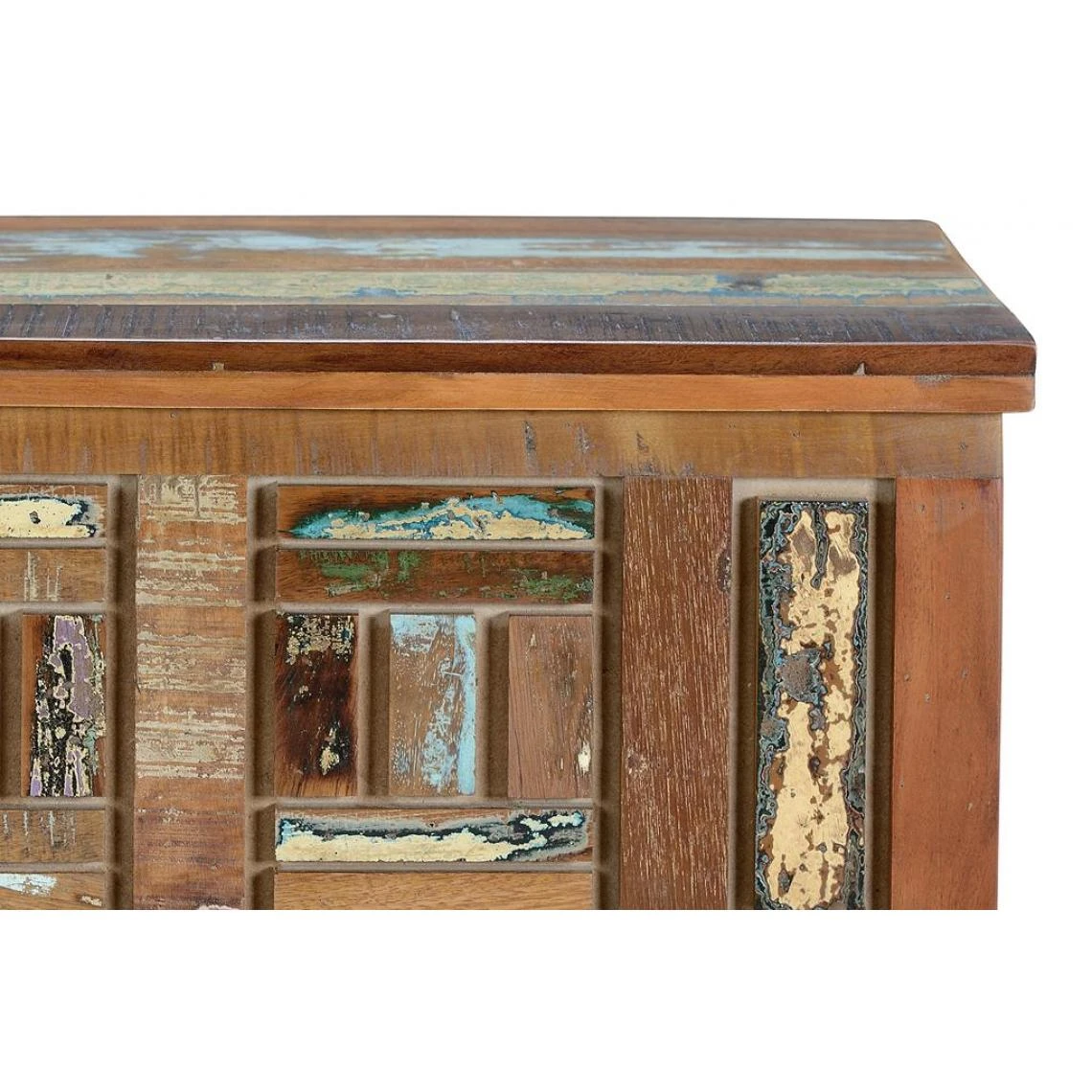 Pegane Coffre De Rangement En Bois Recyclé / Fer Multicolore - Longueur 80 X... 5 Pegane Coffre De Rangement En Bois Recyclé / Fer Multicolore - Longueur 80 X... – Image 3