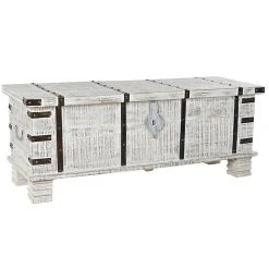 Pegane Coffre En Bois De Manguier Coloris Blanc Et Métal Noir - Longueur 116...