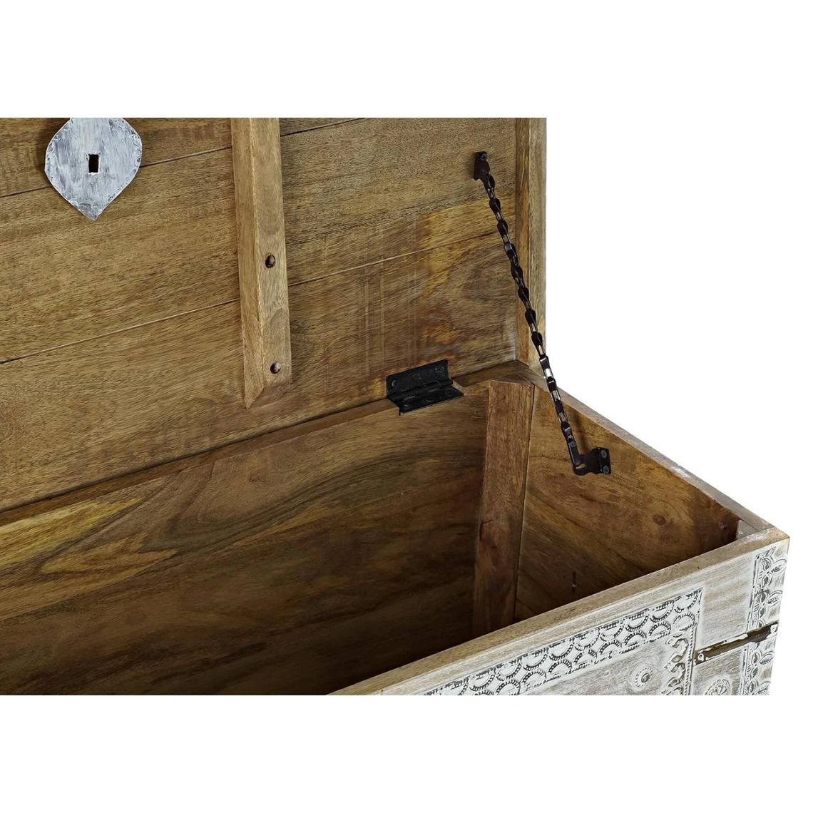 Pegane Coffre En Bois De Manguier Coloris Blanc Vieilli Et Laiton - Longueur ... 5 Pegane Coffre En Bois De Manguier Coloris Blanc Vieilli Et Laiton - Longueur ... – Image 3