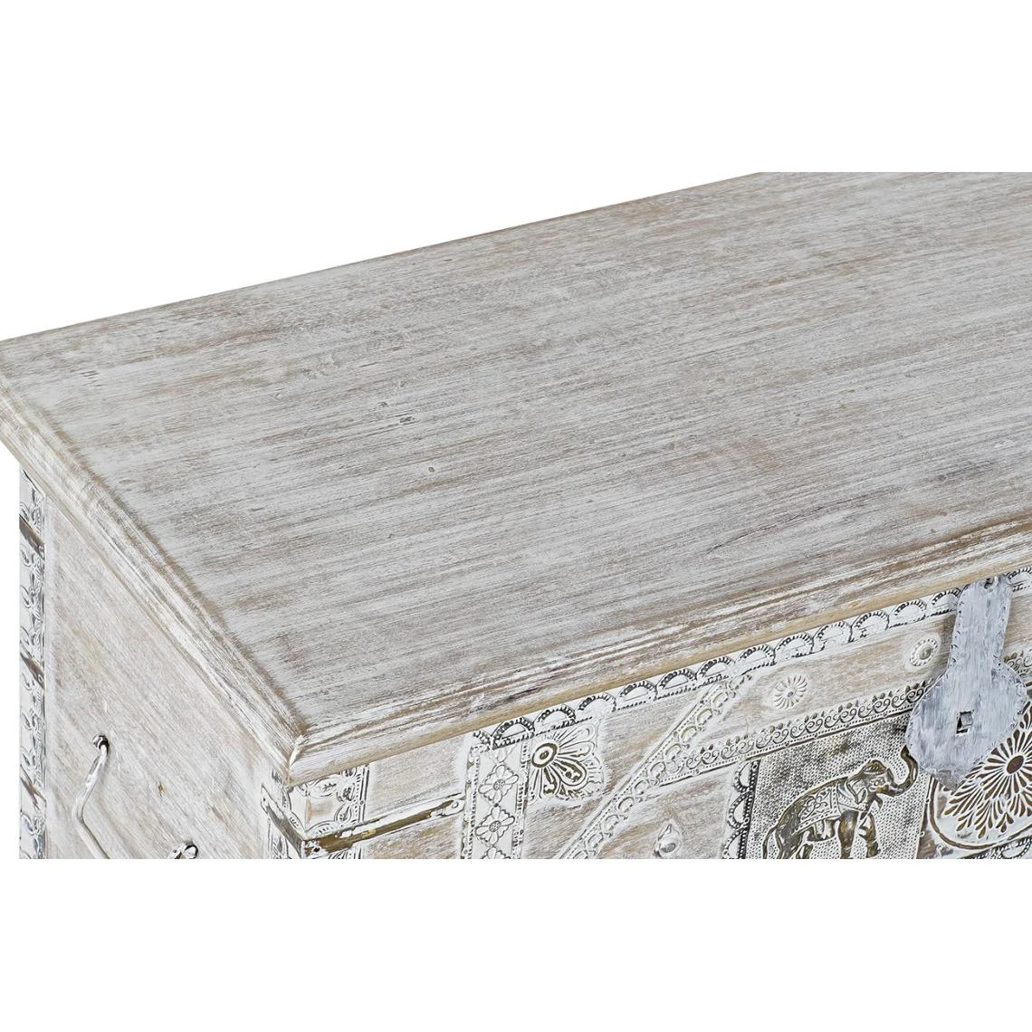 Pegane Coffre En Bois De Manguier Coloris Blanc Vieilli Et Laiton - Longueur ... 6 Pegane Coffre En Bois De Manguier Coloris Blanc Vieilli Et Laiton - Longueur ... – Image 4