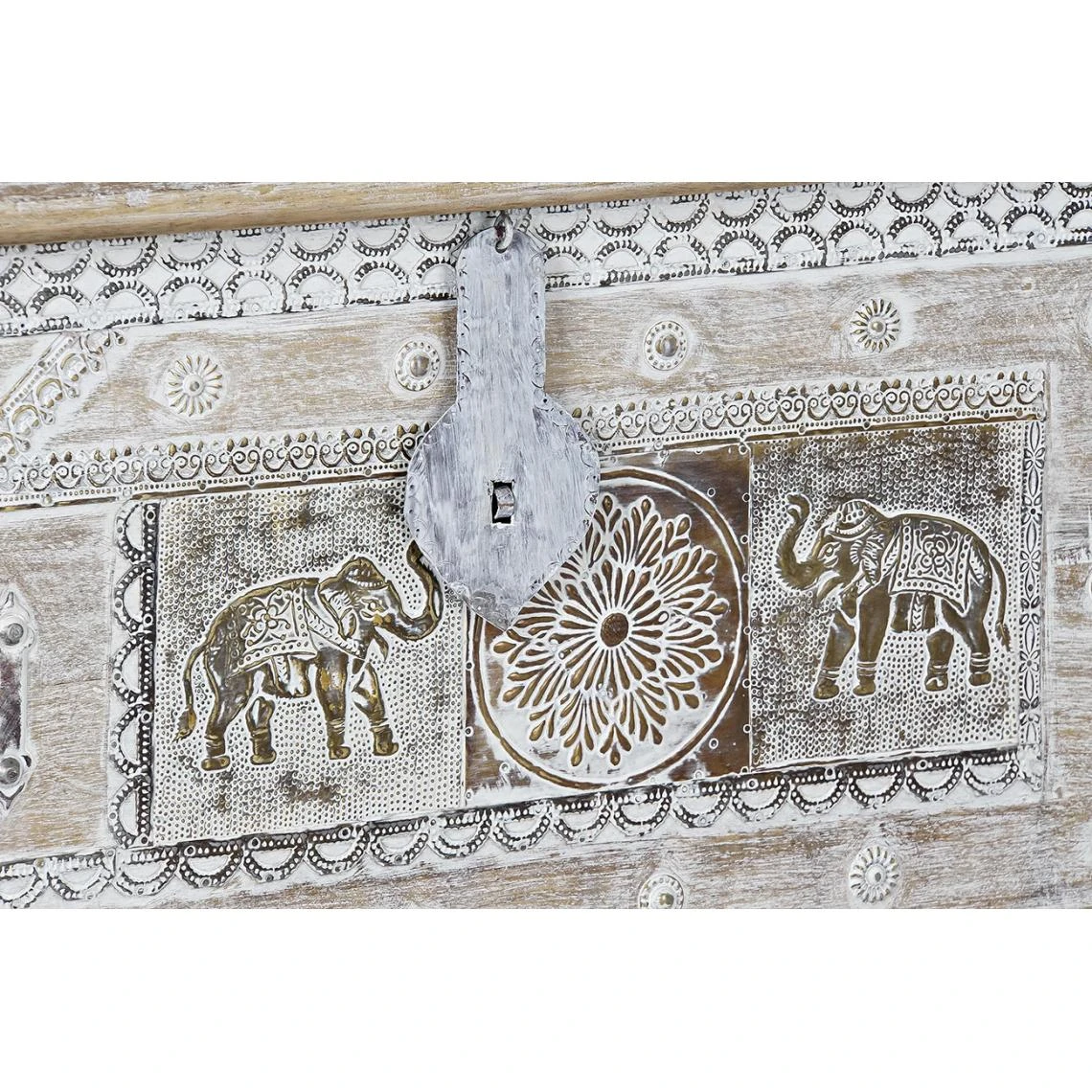 Pegane Coffre En Bois De Manguier Coloris Blanc Vieilli Et Laiton - Longueur ... 7 Pegane Coffre En Bois De Manguier Coloris Blanc Vieilli Et Laiton - Longueur ... – Image 5