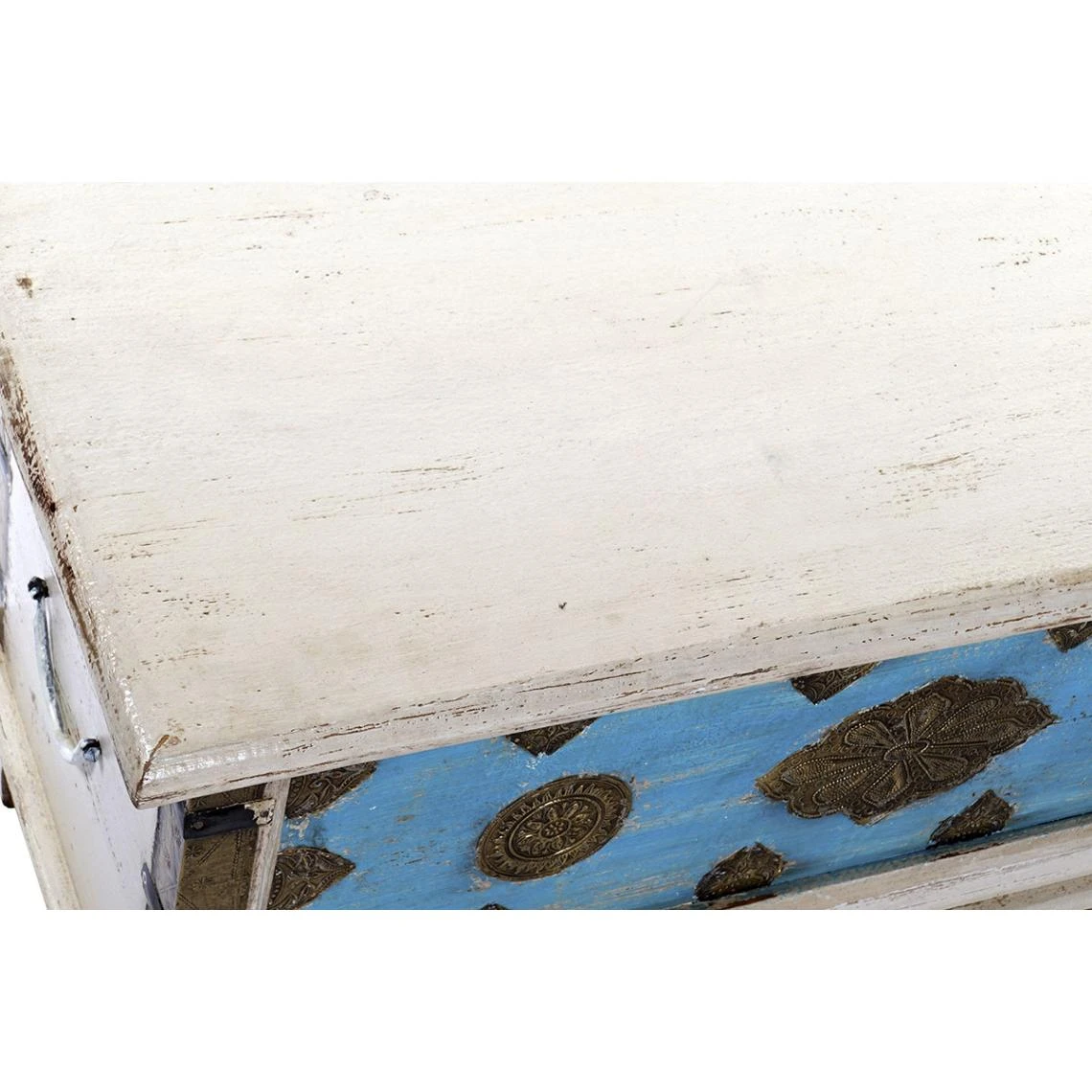Pegane Coffre En Bois De Manguier Coloris Blanc Vieilli Et Laiton - Longueur ... 5 Pegane Coffre En Bois De Manguier Coloris Blanc Vieilli Et Laiton - Longueur ... – Image 3