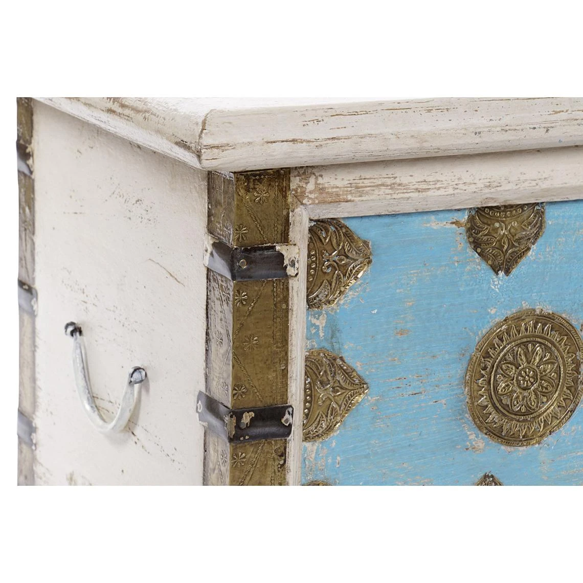 Pegane Coffre En Bois De Manguier Coloris Blanc Vieilli Et Laiton - Longueur ... 7 Pegane Coffre En Bois De Manguier Coloris Blanc Vieilli Et Laiton - Longueur ... – Image 5