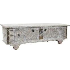 Pegane Coffre En Bois De Manguier Et Laiton Coloris Blanc Vieilli - Longueur ...