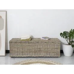 Vente-unique Coffre De Rangement En Kubu GAO - L130 X P45 X H44 Cm - Gris Naturel