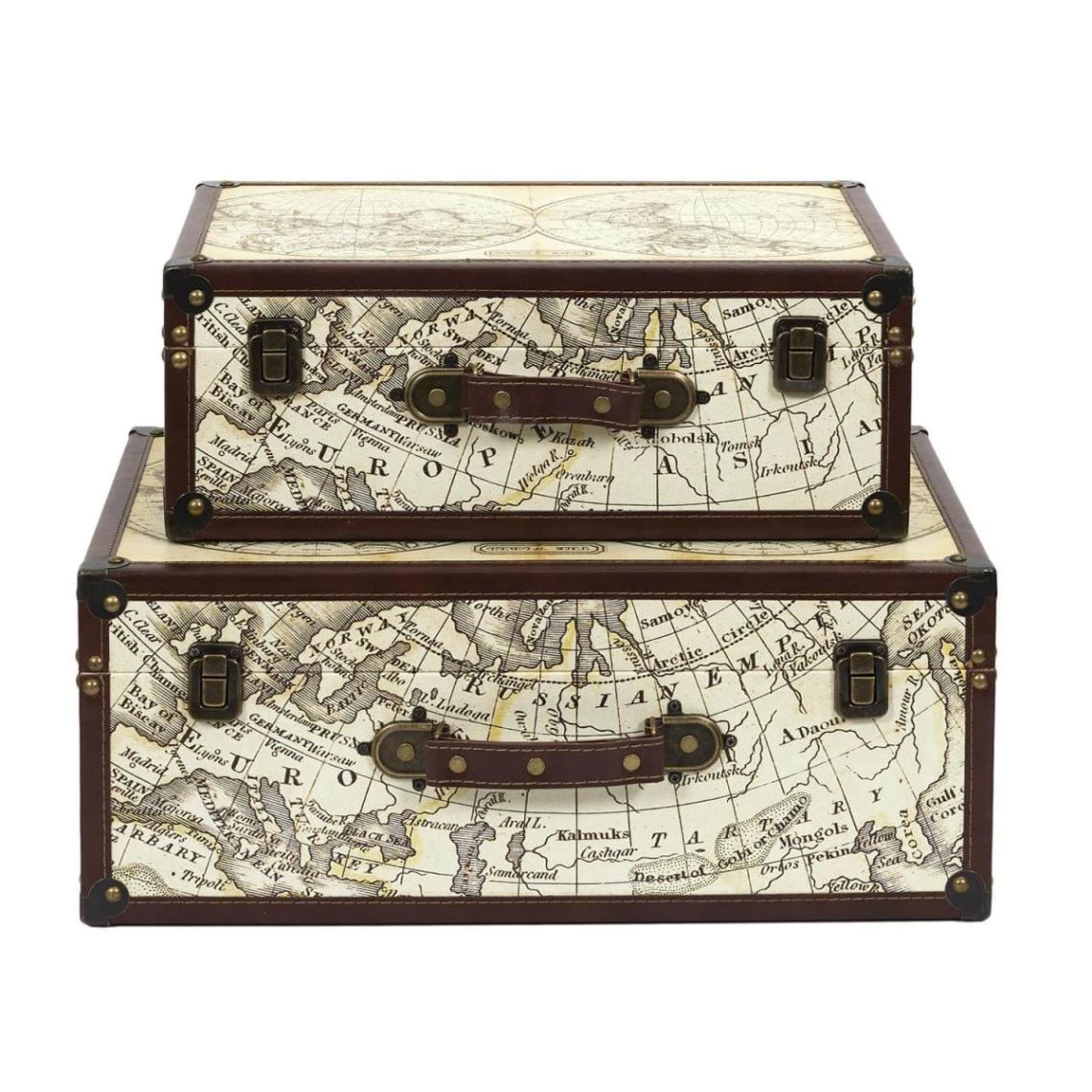 Altobuy COOPER - Lot De 2 Malles De Rangements Mappemonde Vintage 3 Altobuy COOPER - Lot De 2 Malles De Rangements Mappemonde Vintage