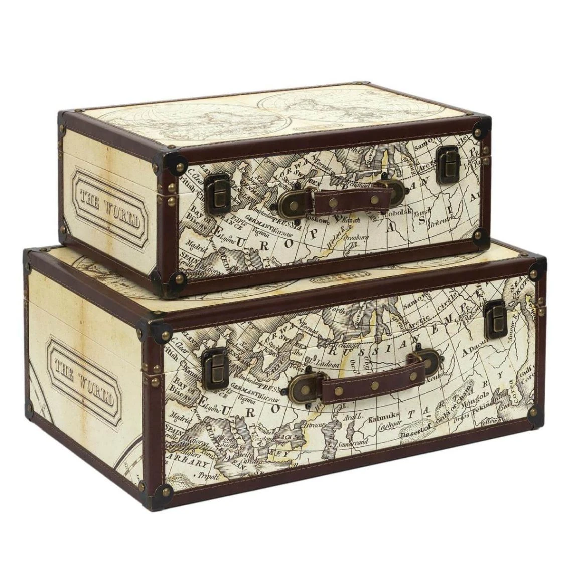 Altobuy COOPER - Lot De 2 Malles De Rangements Mappemonde Vintage 4 Altobuy COOPER - Lot De 2 Malles De Rangements Mappemonde Vintage – Image 2