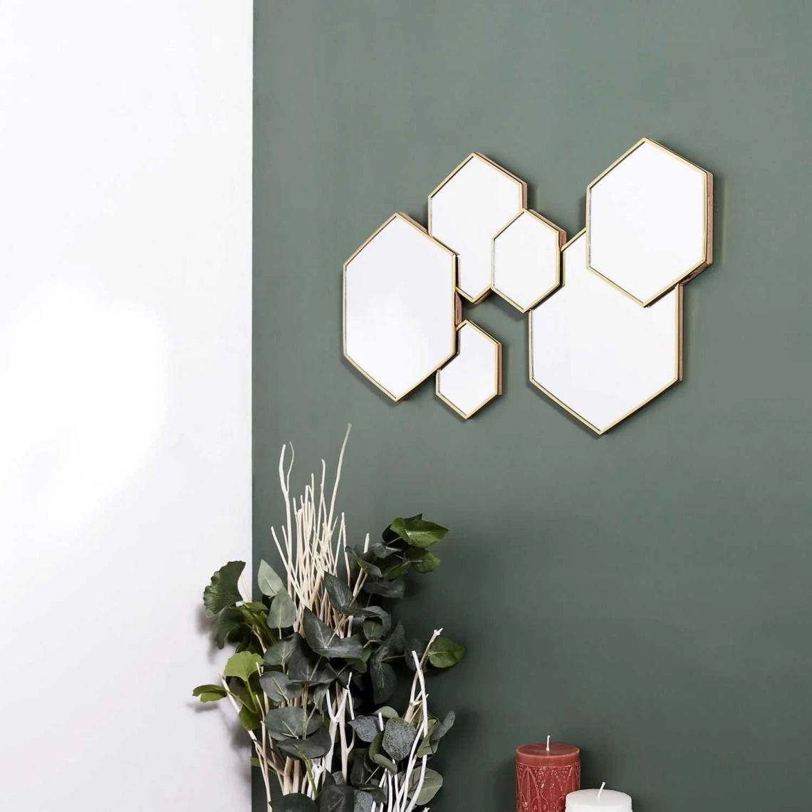 TOILINUX Décoration Murale 6 Miroirs Hexagonaux 57x35cm - Doré 4 TOILINUX Décoration Murale 6 Miroirs Hexagonaux 57x35cm - Doré – Image 2