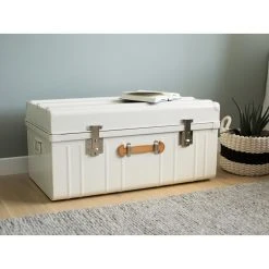 PIERRE HENRY Malle Métallique Blanc Perle Avec Poignée Polyuréthane 160 Litres.