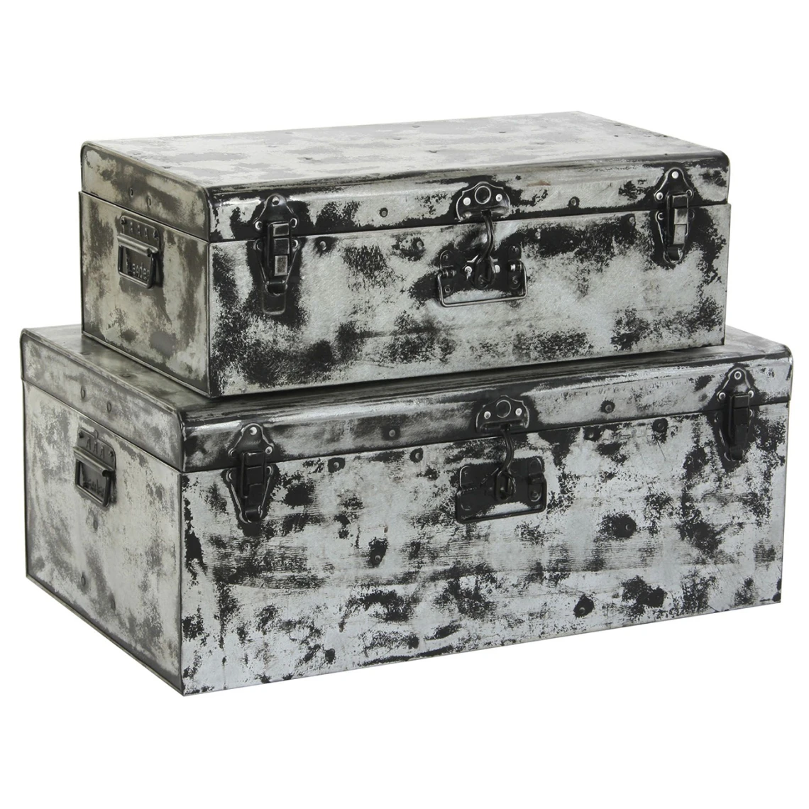 Pegane Ensemble De 2 Coffres En Métal Coloris Gris/blanc 3 Pegane Ensemble De 2 Coffres En Métal Coloris Gris/blanc