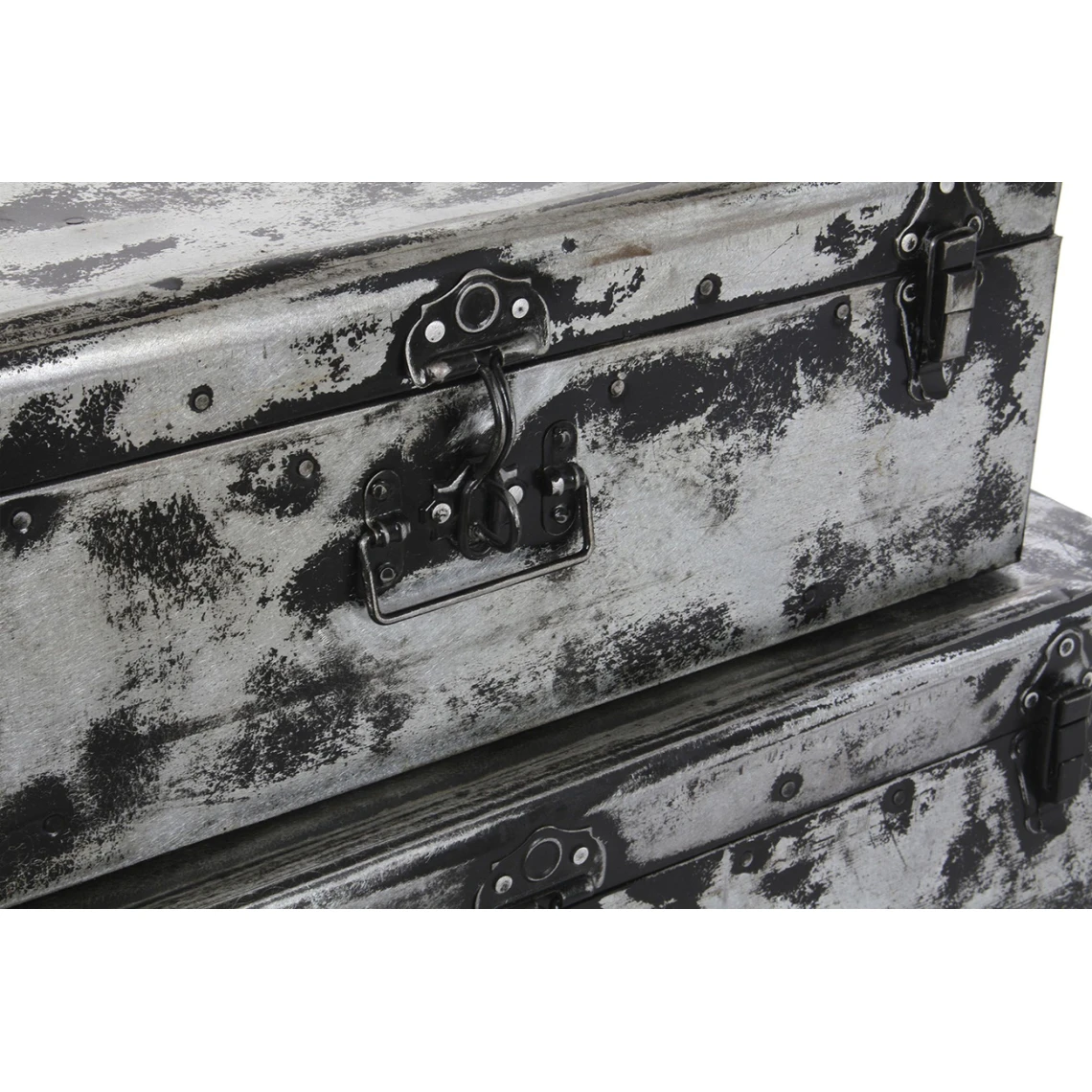 Pegane Ensemble De 2 Coffres En Métal Coloris Gris/blanc 4 Pegane Ensemble De 2 Coffres En Métal Coloris Gris/blanc – Image 2